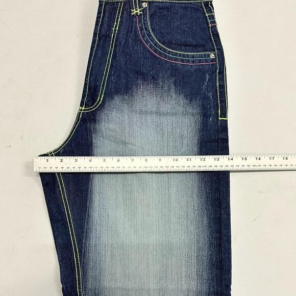 Vintage baggy y2k riflessi faded blue skater unique embroidered design denim - Picture 5 of 6